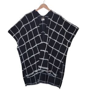 Iperico Black White Windowpane Check Wool Poncho One Size Italy Classic Cozy